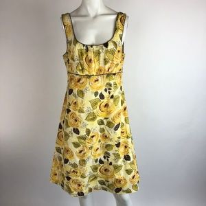 CAbi Women 8 Dress Yellow Floral 100% Cotton